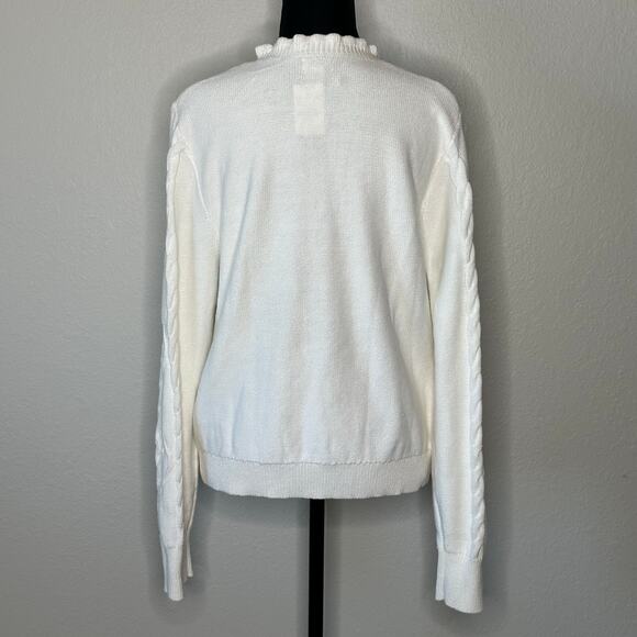 J.Crew Women’s Cable-Knit Hearts Crewneck Sweater Ivory CF398 | Size Large New - Picture 8 of 14